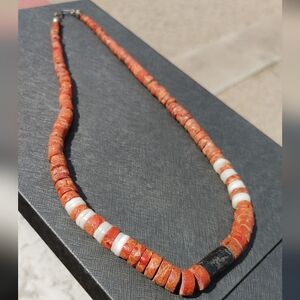 Elegant Coral and White Beaded Necklace